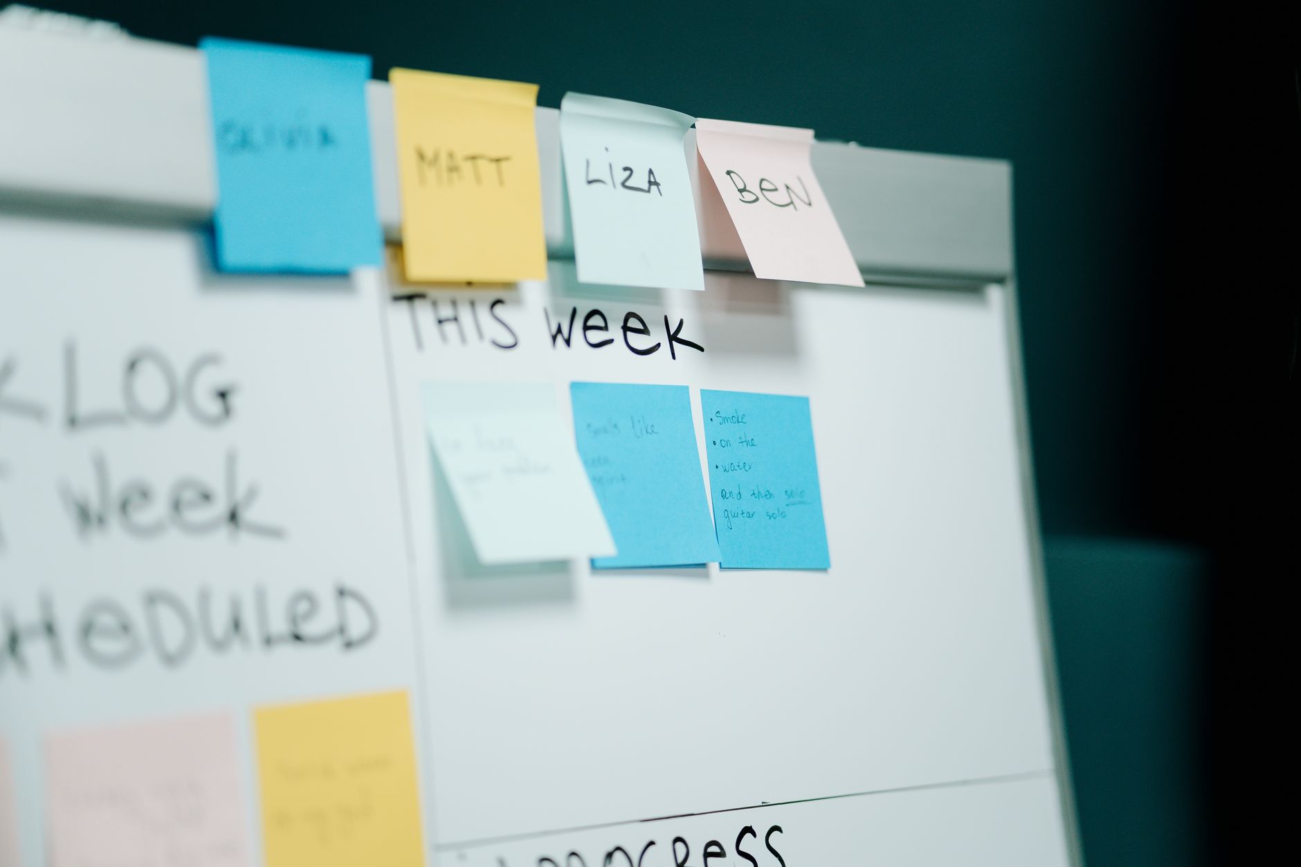 Sticky notes on a whiteboard during planning