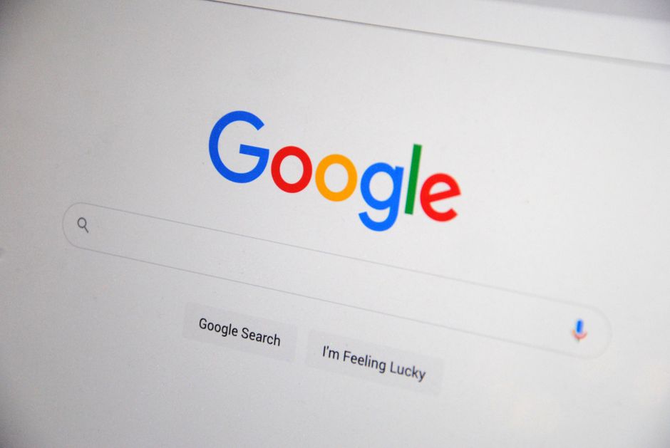 A search engine home page on a screen